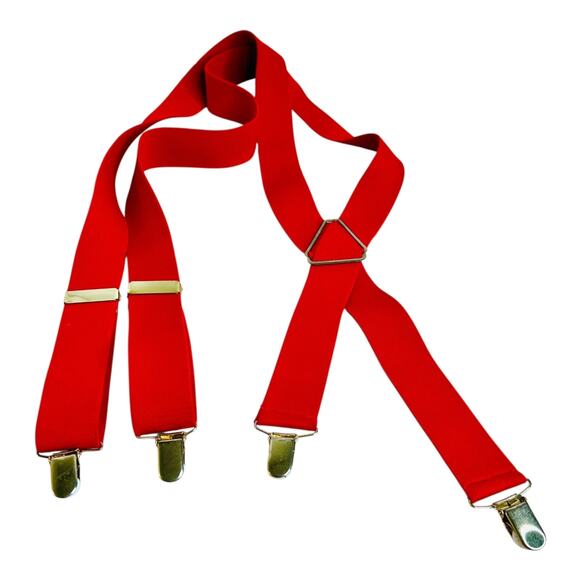 Red Suspenders Stretchy Canvas Gold Tone Hardware L/XL - Picture 2 of 3